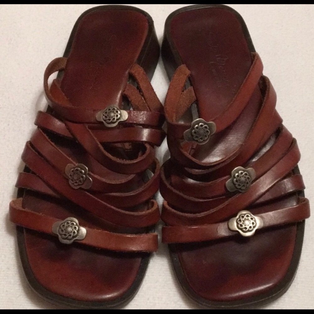 Sesto meucci brown strappy sandal slides.
